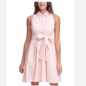NWT! Tommy Hilfiger Pink Belted Eyelet Zippered Sleeveless Shirt Dress , Size 2